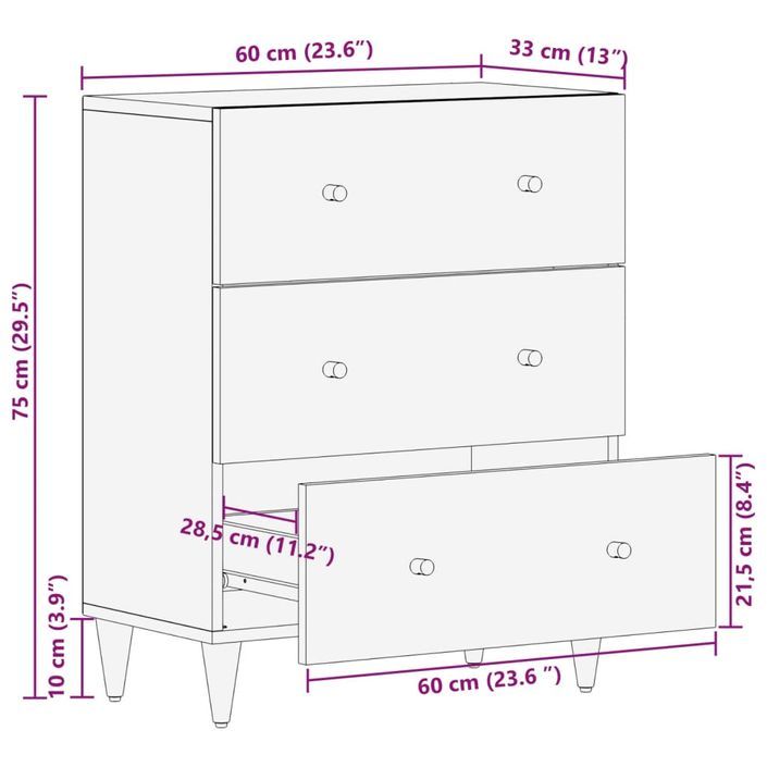 Armoire latérale 60x33x75 cm bois massif de manguier - Photo n°12