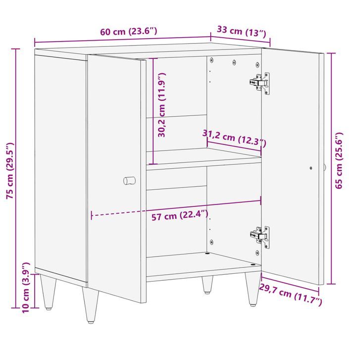 Armoire latérale 60x33x75 cm bois massif de manguier - Photo n°11