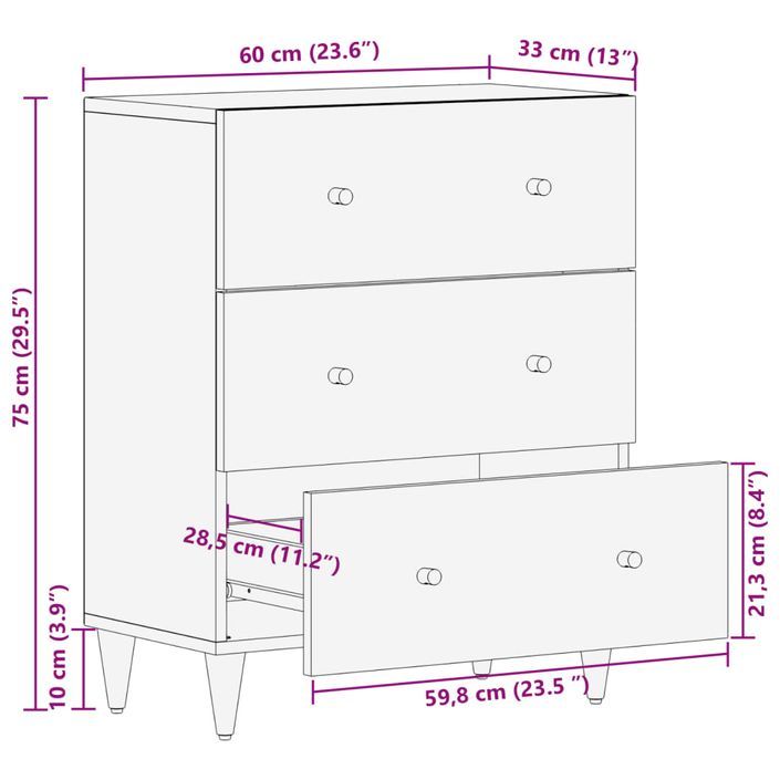 Armoire latérale 60x33x75 cm bois massif de manguier - Photo n°12