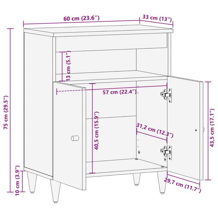 Armoire latérale 60x33x75 cm bois massif de manguier - Photo n°11