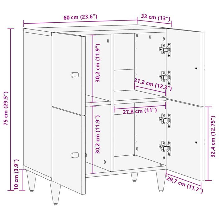 Armoire latérale 60x33x75 cm bois massif de manguier - Photo n°11