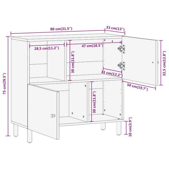 Armoire latérale 80x33x75 cm bois massif de manguier - Photo n°11