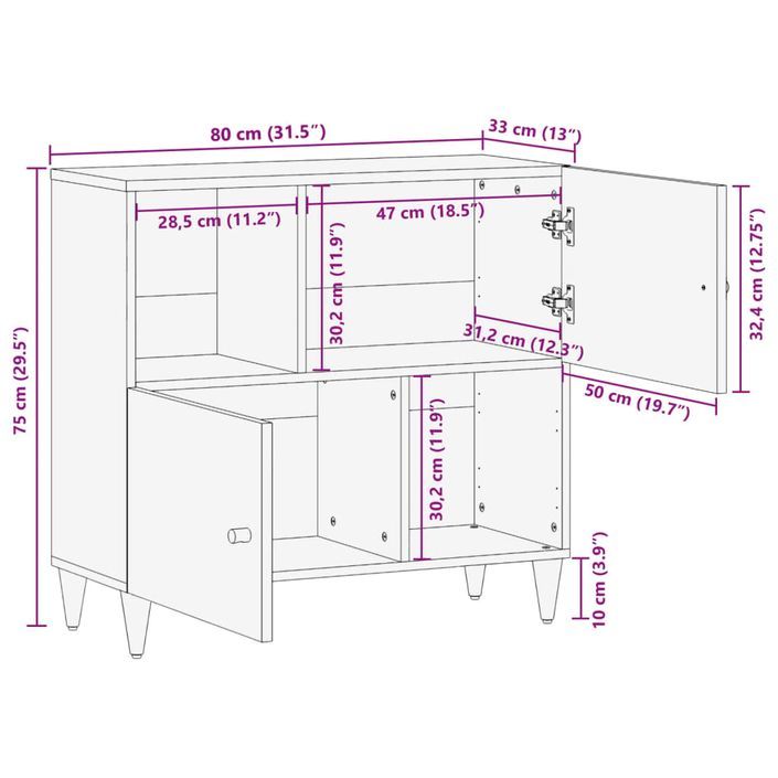 Armoire latérale 80x33x75 cm bois massif de manguier - Photo n°12