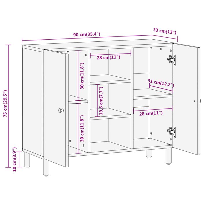 Armoire latérale 90x33x75 cm bois massif d'acacia - Photo n°12