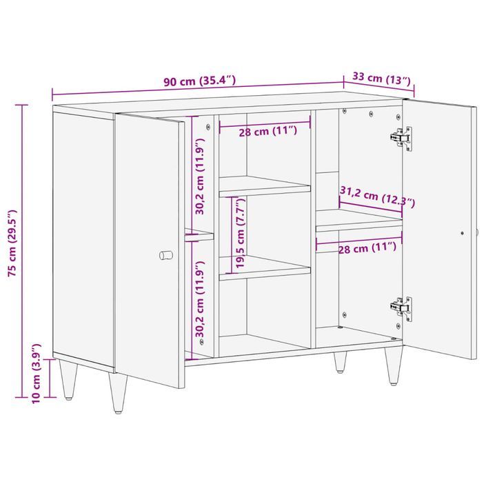 Armoire latérale 90x33x75 cm bois massif de manguier - Photo n°11