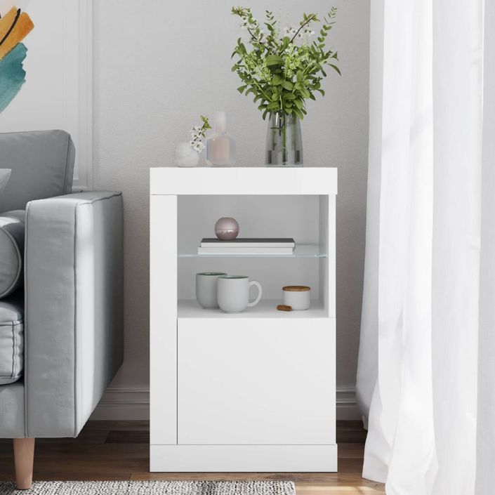 Armoire latérale avec éclairage LED blanc bois d'ingénierie - Photo n°4