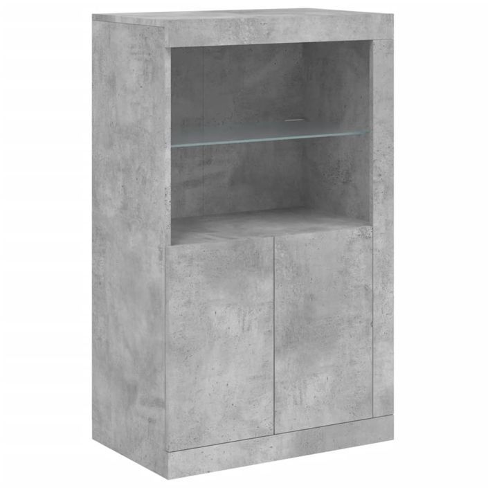 Armoire latérale avec lumières LED gris béton bois d'ingénierie - Photo n°3