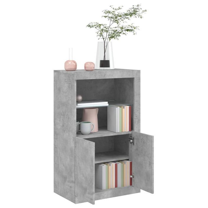 Armoire latérale avec lumières LED gris béton bois d'ingénierie - Photo n°5