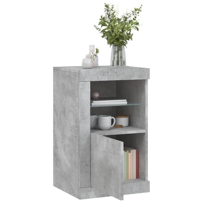 Armoire latérale avec lumières LED gris béton bois d'ingénierie - Photo n°5