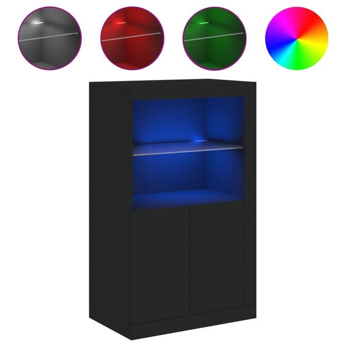 Armoire latérale avec lumières LED noir bois d'ingénierie - Photo n°1