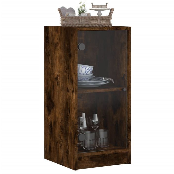 Armoire latérale avec portes en verre chêne fumé 35x37x75,5 cm - Photo n°4