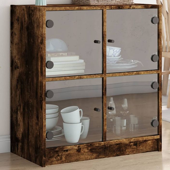 Armoire latérale avec portes en verre chêne fumé 68x37x75,5 cm - Photo n°2