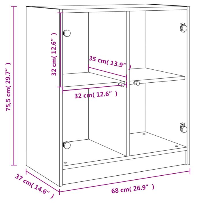 Armoire latérale avec portes en verre chêne fumé 68x37x75,5 cm - Photo n°11