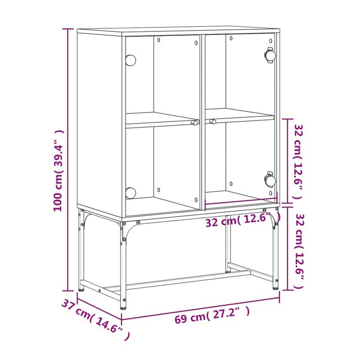 Armoire latérale avec portes en verre chêne fumé 69x37x100 cm - Photo n°11