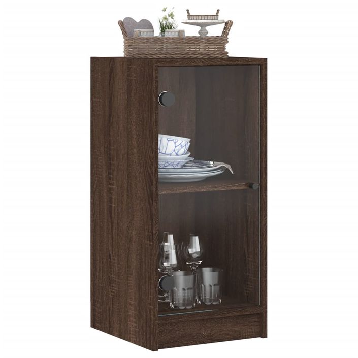 Armoire latérale avec portes en verre chêne marron 35x37x75,5cm - Photo n°4