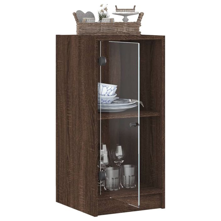 Armoire latérale avec portes en verre chêne marron 35x37x75,5cm - Photo n°5