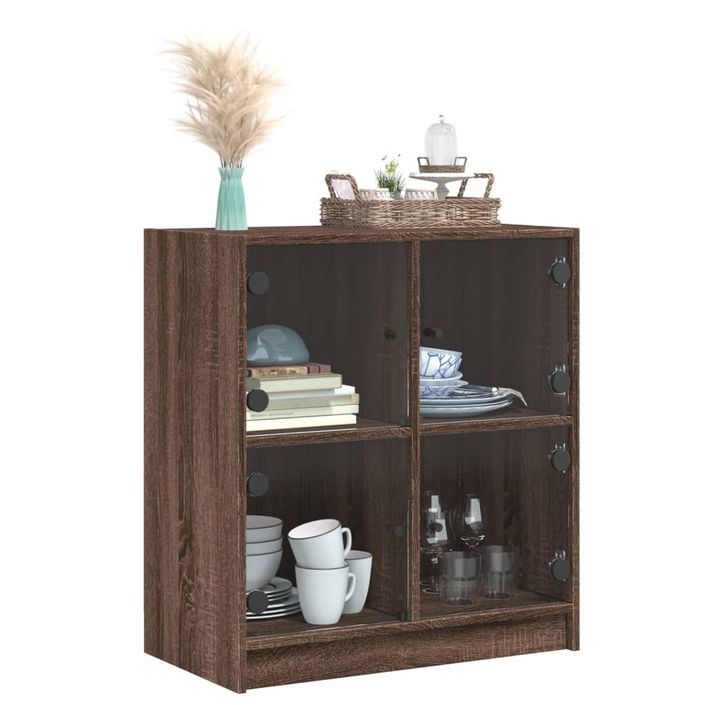 Armoire latérale avec portes en verre chêne marron 68x37x75,5cm - Photo n°4