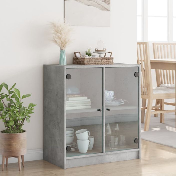 Armoire latérale avec portes en verre gris béton 68x37x75,5 cm - Photo n°3