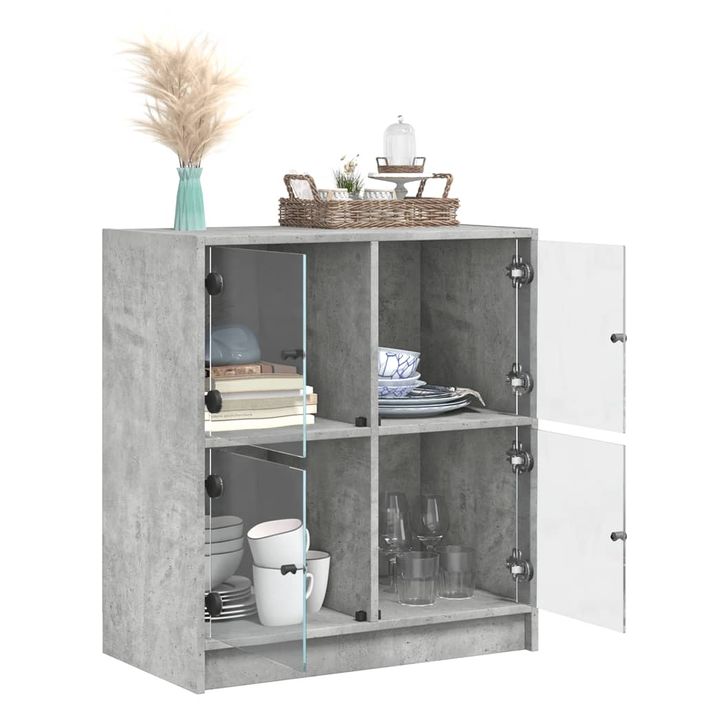 Armoire latérale avec portes en verre gris béton 68x37x75,5 cm - Photo n°5