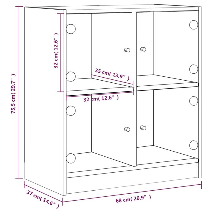 Armoire latérale avec portes en verre gris béton 68x37x75,5 cm - Photo n°11