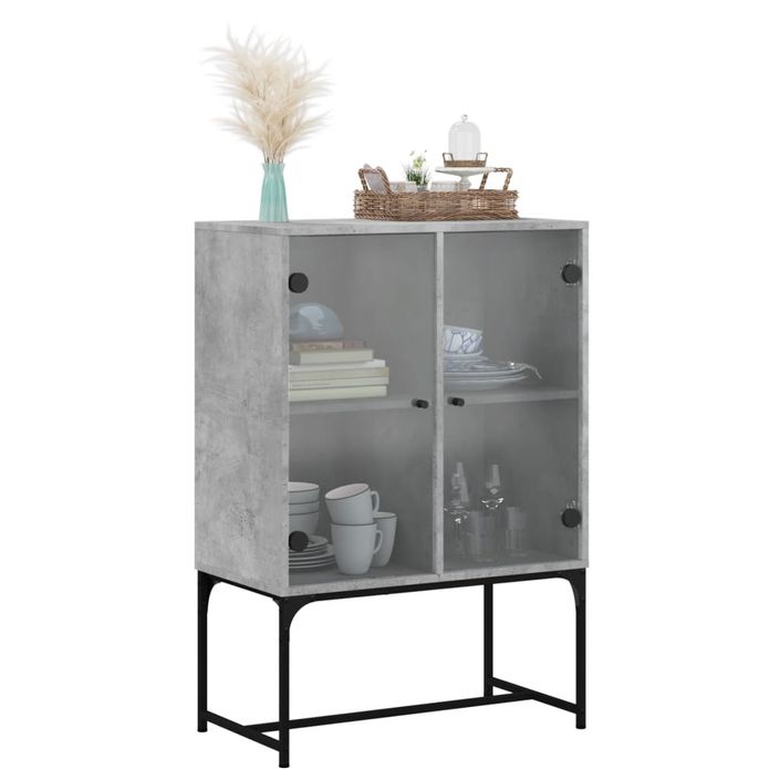 Armoire latérale avec portes en verre gris béton 69x37x100 cm - Photo n°4