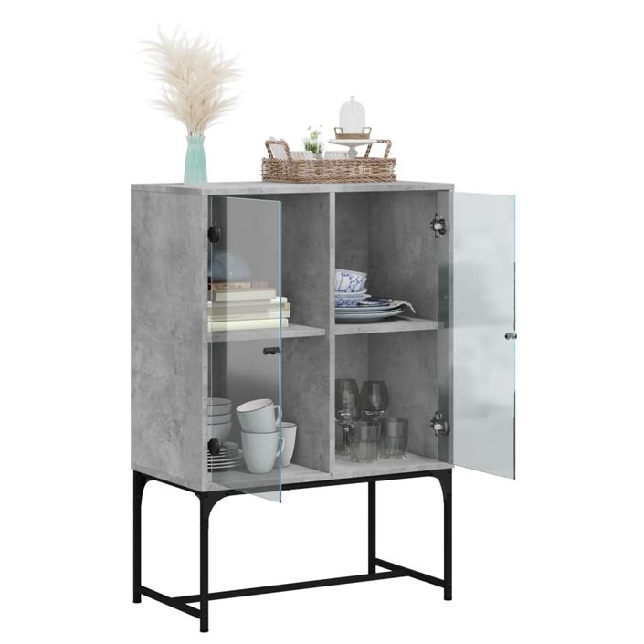 Armoire latérale avec portes en verre gris béton 69x37x100 cm - Photo n°5