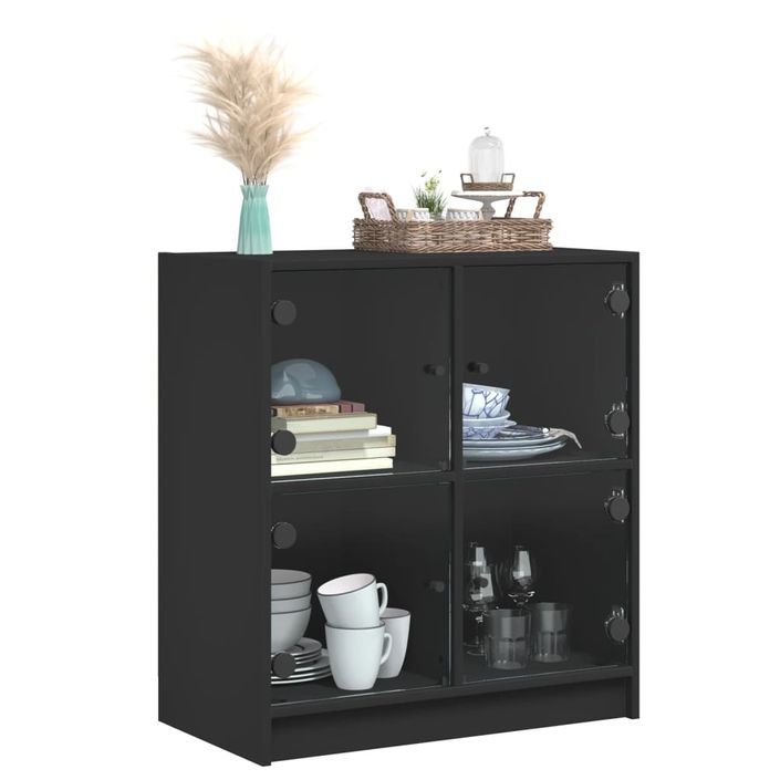 Armoire latérale avec portes en verre noir 68x37x75,5 cm - Photo n°4