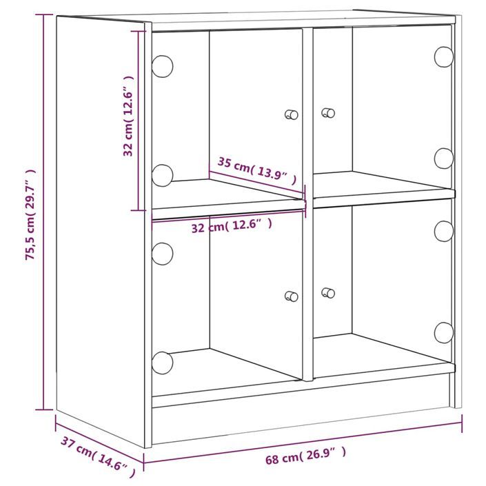 Armoire latérale avec portes en verre noir 68x37x75,5 cm - Photo n°11