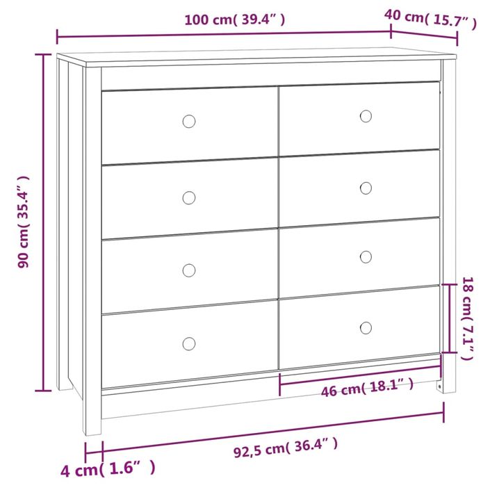 Armoire latérale marron 100x40x90 cm bois de pin massif - Photo n°11