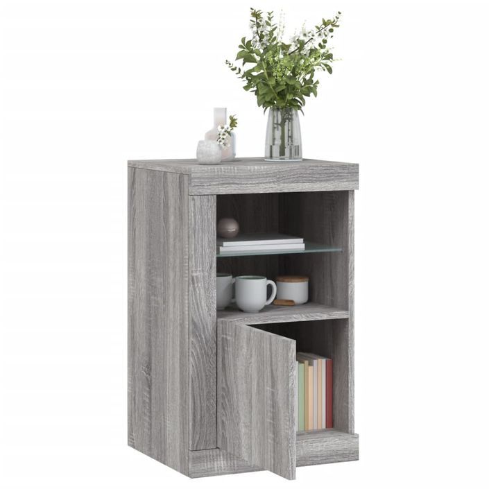 Armoire latérale et lumières LED sonoma gris bois d'ingénierie - Photo n°5