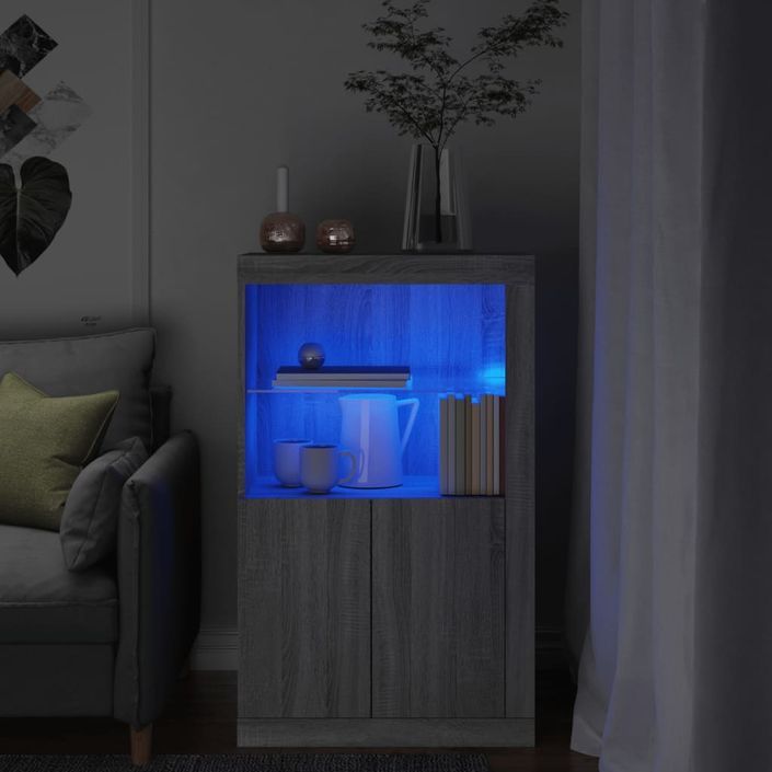 Armoire latérale et lumières LED sonoma gris bois d'ingénierie - Photo n°2