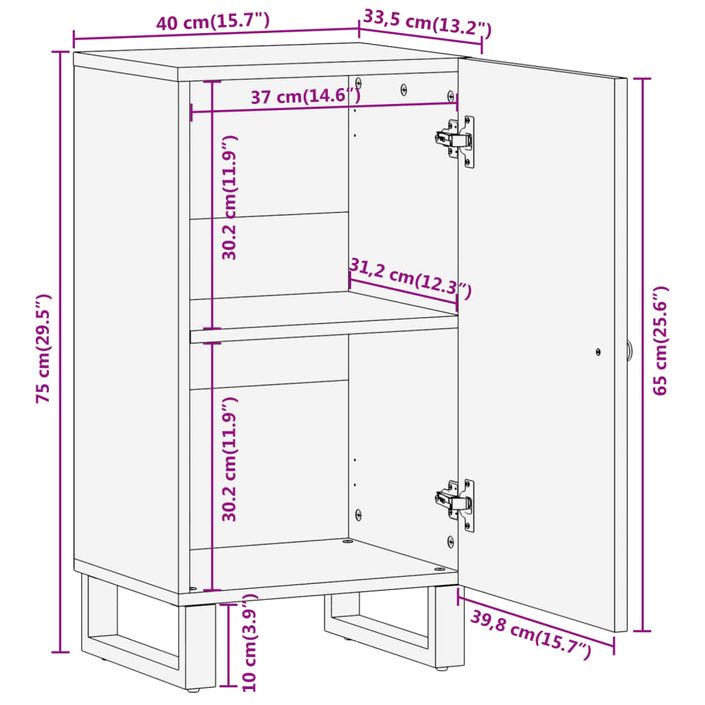 Armoire latérale marron et noir 40x33,5x75 cm bois de manguier - Photo n°12