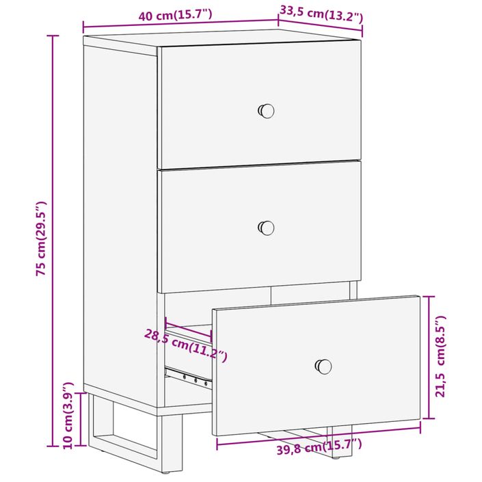 Armoire latérale marron et noir 40x33,5x75 cm bois de manguier - Photo n°11