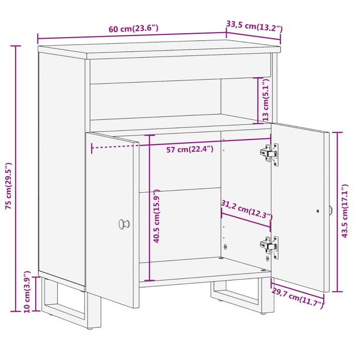 Armoire latérale marron et noir 60x33,5x75 cm bois de manguier - Photo n°11