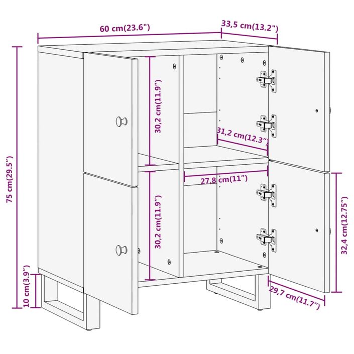 Armoire latérale marron et noir 60x33,5x75 cm bois de manguier - Photo n°11