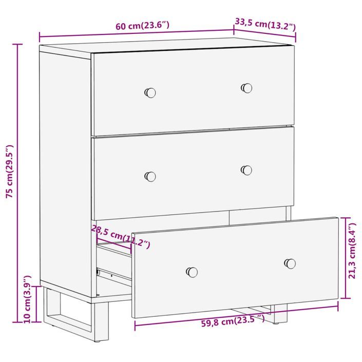 Armoire latérale marron et noir 60x33,5x75 cm bois de manguier - Photo n°11