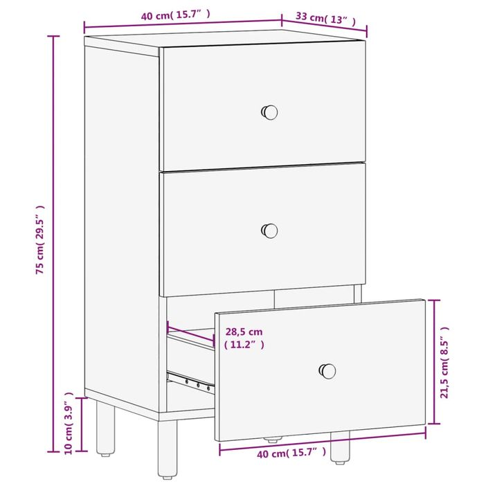 Armoire latérale noir 40x33x75 cm bois massif de manguier - Photo n°10