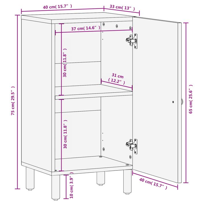 Armoire latérale noir 40x33x75 cm bois massif de manguier - Photo n°11