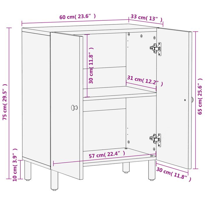 Armoire latérale noir 60x33x75 cm bois massif de manguier - Photo n°12