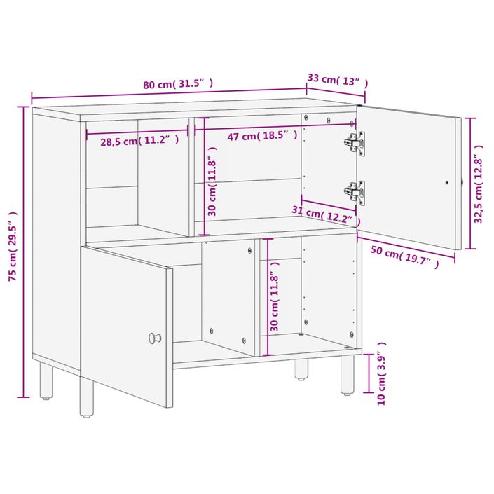 Armoire latérale noir 80x33x75 cm bois massif de manguier - Photo n°11