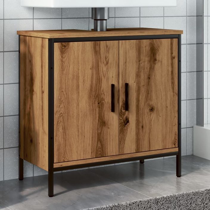 Armoire lavabo chêne artisanal 60x30x60 cm bois d'ingénierie - Photo n°1