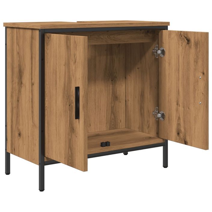 Armoire lavabo chêne artisanal 60x30x60 cm bois d'ingénierie - Photo n°8