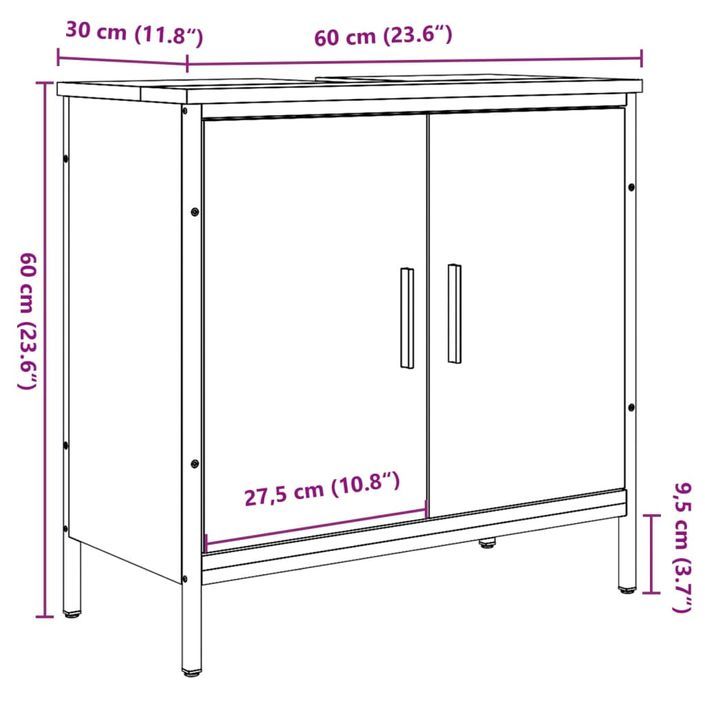 Armoire lavabo chêne artisanal 60x30x60 cm bois d'ingénierie - Photo n°12