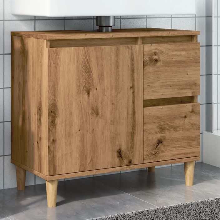 Armoire lavabo chêne artisanal 65x33x60 cm bois d'ingénierie - Photo n°1