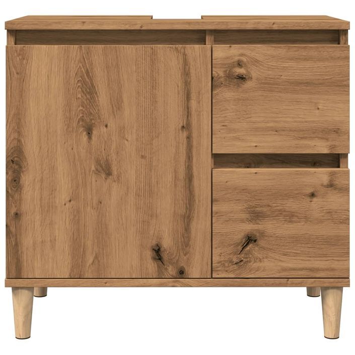 Armoire lavabo chêne artisanal 65x33x60 cm bois d'ingénierie - Photo n°4