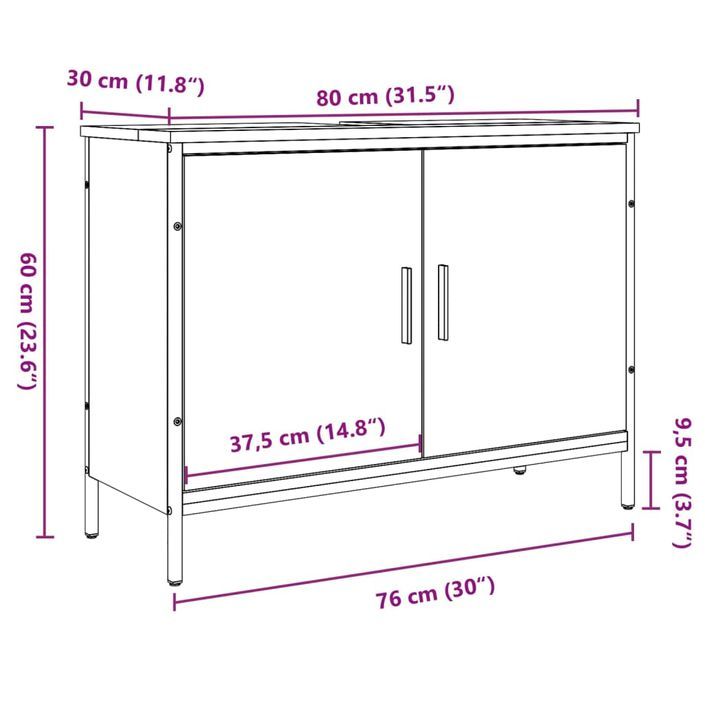 Armoire lavabo chêne artisanal 80x30x60 cm bois d'ingénierie - Photo n°12