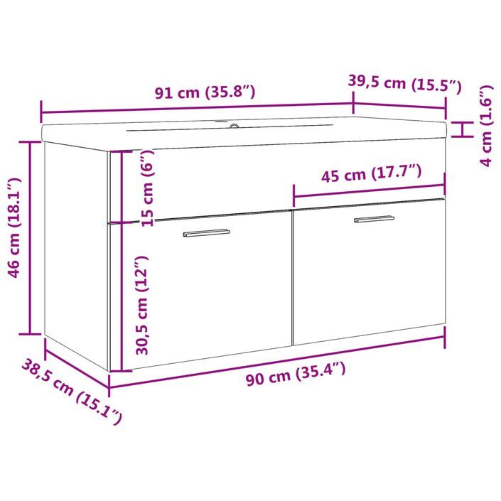 Armoire lavabo de bain avec bassin intégré chêne artisanal - Photo n°11