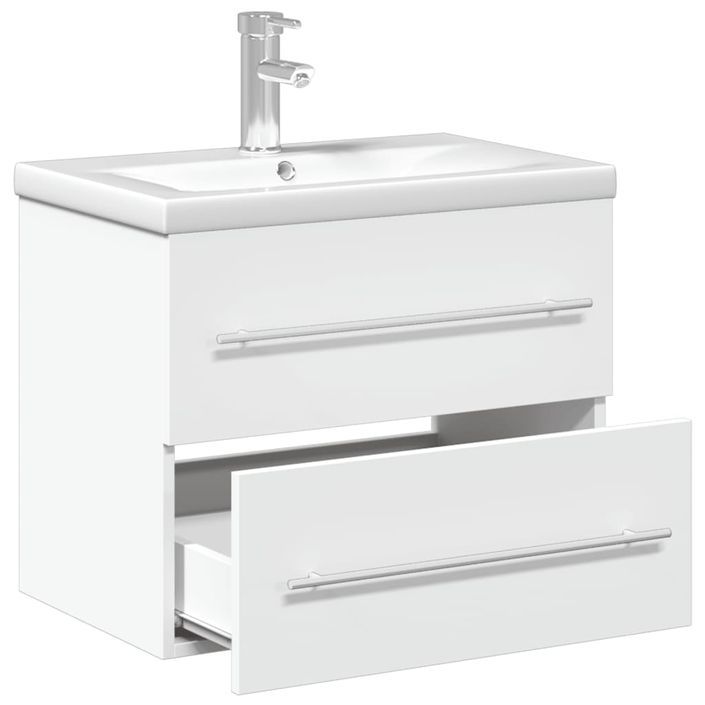 Armoire lavabo de salle de bain avec bassin intégré blanc - Photo n°5