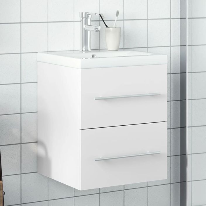 Armoire lavabo de salle de bain avec bassin intégré blanc - Photo n°2