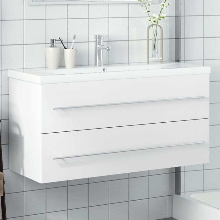 Armoire lavabo de salle de bain avec bassin intégré blanc - Photo n°1